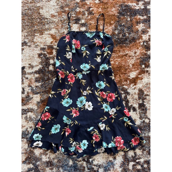 Xhilaration Dresses & Skirts - Xhilaration Navy Blue Floral Ruffle Mini Dress Smocked‎ Back Medium
